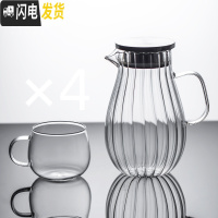 三维工匠玻璃凉水壶可高温家用大容量杯防爆扎壶果汁凉白开茶壶套装冷水壶 玻璃花瓣壶1.6+4龙胆杯茶具