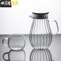 三维工匠玻璃凉水壶可高温家用大容量杯防爆扎壶果汁凉白开茶壶套装冷水壶 玻璃花瓣壶1.6+1龙胆杯茶具