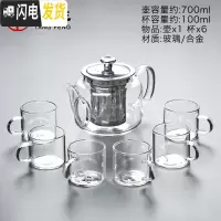 三维工匠玻璃花茶壶带盖过滤家用花茶具耐热大容量水果茶冲茶器简约 风畔玻璃壶+玻璃白把6杯68