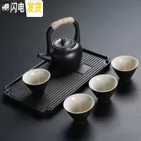 三维工匠黑陶小干泡盘茶具茶杯套装整套功夫粗陶温茶壶礼盒装定制ogo 黑禅--茶具套装(6件)礼盒装