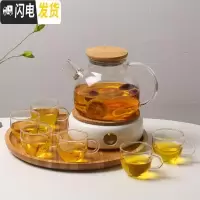 三维工匠日式创意花茶茶具煮茶炉蜡烛加热底座玻璃茶壶可高温水 1滤嘴壶+圆孔温茶底座A款+透明杯6个+圆形托盘(送50颗