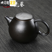 三维工匠手工提梁壶过滤泡茶壶大号陶瓷粗陶壶家用手抓壶日式创意功夫茶壶 古陶[茶壶]倒把壶黑禅茶具