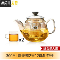 三维工匠玻璃茶壶泡茶壶可高温玻璃茶具套装过滤加厚功夫家用泡花茶壶 单壶300赠2只120杯子