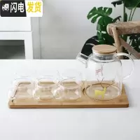 三维工匠日式耐热过滤玻璃冷水壶套装大容量家用防爆泡茶壶凉白开水壶杯子 森林小鹿(大凉水壶)+6杯+托盘茶具