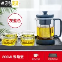 三维工匠 耐热玻璃茶壶茶具过滤养生壶加厚办公泡茶壶家用水壶套装 800雅趣壶清心杯密胺茶盘套装(灰蓝色)