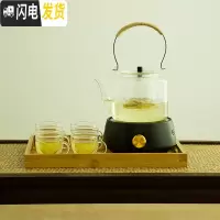 三维工匠日式蜡烛底座煮花茶水果玻璃壶耐热院下午茶电陶炉泡茶具套装 1200提梁壶+6小把杯+托盘+电陶炉送壶刷