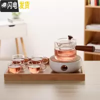 三维工匠日式蜡烛底座煮花茶水果玻璃壶耐热院下午茶电陶炉泡茶具套装 侧把壶+托盘+4小把杯+底座送壶刷+50个蜡烛