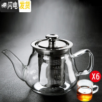 三维工匠可高温玻璃茶具煮茶壶过滤水壶泡茶壶家用花茶红茶冲茶器A A-08圆趣-玻璃壶(450)+6透明把杯100