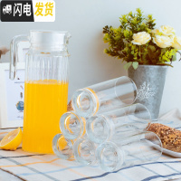 三维工匠家用冷水壶凉开水玻璃水壶凉水壶套装大容量凉水杯扎壶耐热茶壶 1竖纹壶+6高直身杯