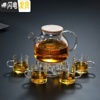 三维工匠玻璃水壶泡茶壶煮茶水果花茶竹盖耐热防爆髙硼硅材质茶具套装家用 1级包钢竹盖壶+4直筒杯+底座