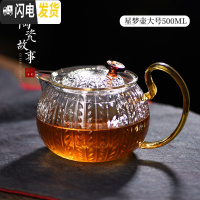 三维工匠泡茶壶玻璃小茶壶茶水分离可高温锤纹小花茶壶茶具套装 星梦壶大号500
