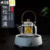 三维工匠玻璃煮茶壶提梁壶蒸汽煮茶器烧泡茶壶电热煮茶烧水壶锤纹竹把家用 电陶炉+茶壶+4杯茶具