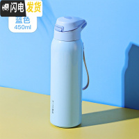 三维工匠带吸管式的保温杯大人ins原宿风简约少女学生便携网红韩版水杯子 蓝色-450