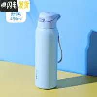 三维工匠带吸管式的保温杯大人ins原宿风简约少女学生便携网红韩版水杯子 蓝色-450