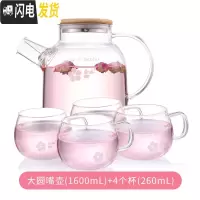 三维工匠茶壶耐热玻璃茶具可高温泡茶壶花茶壶过滤家用烧水壶套装 大圆嘴壶+4杯