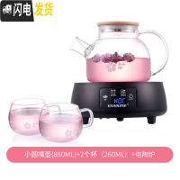 三维工匠茶壶耐热玻璃茶具可高温泡茶壶花茶壶过滤家用烧水壶套装 小圆嘴壶+2杯+电陶炉黑色