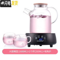 三维工匠茶壶耐热玻璃茶具可高温泡茶壶花茶壶过滤家用烧水壶套装 大圆嘴壶+2杯+电陶炉黑色