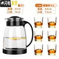 三维工匠玻璃冷水壶可高温防爆家用大容量凉白开凉水壶耐热花茶壶泡茶套装 黑色茶艺壶2+6只矮圆杯开水不裂破损包赔茶具