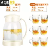 三维工匠玻璃冷水壶可高温防爆家用大容量凉白开凉水壶耐热花茶壶泡茶套装 白色茶艺壶2+6只钻石把杯开水不裂破损包赔茶具