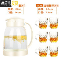 三维工匠玻璃冷水壶可高温防爆家用大容量凉白开凉水壶耐热花茶壶泡茶套装 白色茶艺壶2+6只方格把杯开水不裂破损包赔茶具