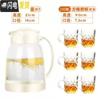 三维工匠玻璃冷水壶可高温防爆家用大容量凉白开凉水壶耐热花茶壶泡茶套装 白色茶艺壶2+6只方格把杯开水不裂破损包赔茶具
