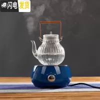 三维工匠 玻璃煮茶壶蒸汽煮茶器套装 侧把花茶黑茶壶电陶炉小型茶炉 菊瓣铜提梁煮茶壶+371窑变蓝电陶炉茶具