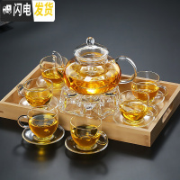 三维工匠耐热玻璃功夫茶壶花茶壶过滤泡茶器加厚高温透明茶具套装家用茶杯 600壶+6把杯6碟+底座+托盘