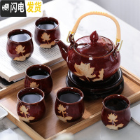 三维工匠手工描金 景德镇陶瓷茶具套装家用功夫茶现代简约泡茶提梁壶茶杯 窑变红不含托盘(1壶6杯) 7件