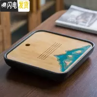 三维工匠 陶瓷茶盘 圆形迷你简约家用办公日式竹制小号干泡茶台托盘 黑陶正方-登峰28×28茶具