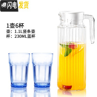 三维工匠 加厚耐热玻璃水壶冷水壶凉水壶大容量泡茶壶扎啤壶玻璃瓶 大竖条壶送6杯茶具