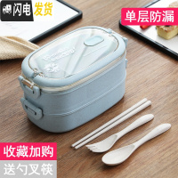 三维工匠日式餐盒套装上班族便当饭盒塑料带盖便携微波炉专用便当盒分格 双层饭盒[蓝色]