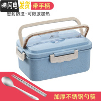 三维工匠小麦秸秆可微波炉加热饭盒学生上班族带盖分格便携营养便当餐 北欧蓝餐盒+送不锈钢勺筷(1500)