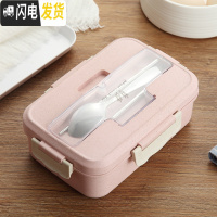 三维工匠上班族饭盒女韩式便当盒可微波炉密封学生带盖分格带提手袋送餐具 韩式便当盒北欧粉