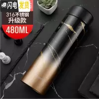 三维工匠真空不锈钢保温杯男女便携大容量杯子定制刻字商务水杯泡茶杯 黑金大理石