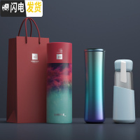 三维工匠小蛮腰保温杯男女便携大容量学生简约ins316不锈钢泡茶水杯子 天空之境+玻璃杯