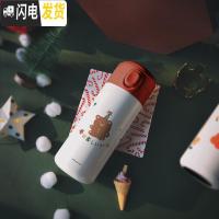 三维工匠原创保温杯316不锈钢女弹跳水轻杯便携学生圣诞新年红 姜饼熊450316不锈钢—