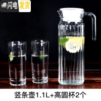 三维工匠冷水壶玻璃凉水壶瓶大容量泡茶壶防爆家用耐热高温凉白开水杯套装 竖纹壶+高圆杯2