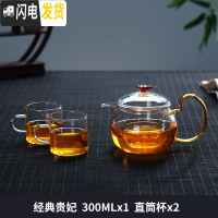 三维工匠玻璃茶壶套装可高温锤纹小茶壶玻璃家用耐热过滤泡茶壶 贵妃壶300+2直筒杯茶具