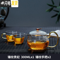 三维工匠玻璃茶壶套装可高温锤纹小茶壶玻璃家用耐热过滤泡茶壶 锤纹贵妃壶300+2锤纹把杯茶具