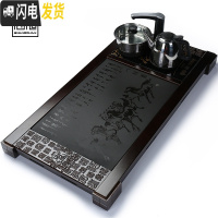 三维工匠茶盘实木乌金石上水茶台电磁炉茶海全自动紫砂茶具套装家用简约 20实木万福乌金石八骏马+半自动