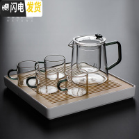 三维工匠玻璃茶壶茶具套装家用简约办公室整套功夫茶具耐热泡茶壶茶杯茶盘 初夏茶具套装—语山壶6入