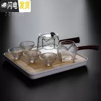 三维工匠玻璃茶壶茶具套装家用简约办公室整套功夫茶具耐热泡茶壶茶杯茶盘 初夏茶具套装—侧把锥形壶7入