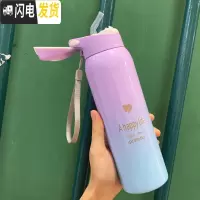 三维工匠带吸管保温杯女便携韩版儿童水杯不锈钢简约学生大人清新森系杯子 渐变紫蓝吸管保温杯480