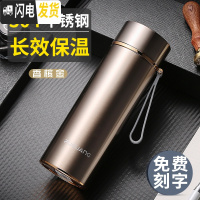 三维工匠大容量保温杯不锈钢男士车载水杯子便携女商务大号泡茶杯 香槟金400便携提手款