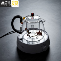 三维工匠玻璃茶壶电陶炉煮茶器 蒸茶专用壶 景泰蓝手工掐丝泡茶壶套装家用 景泰蓝玻璃侧把壶带小白电陶炉茶具