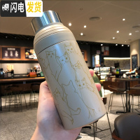 三维工匠韩版带吸管保温杯女ins原宿风简约文艺学生水杯子可爱超萌小仙女 咖啡色小猫咪350