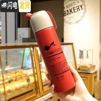 三维工匠保温杯女男韩版大容量便携小水杯学生可爱不锈钢杯子带盖ins简约 大号红色500+送杯刷