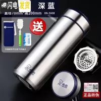 三维工匠不锈钢保温杯男士商务车载大容量水杯便携女办公泡茶杯子 460深蓝XN-5608送杯套杯刷除垢剂