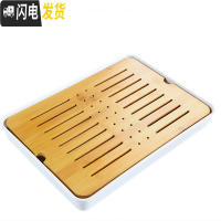 三维工匠功夫茶具茶盘家用茶海简约储水式密胺茶托竹制托盘圆形方形干泡盘 双格大号密胺盘-白色