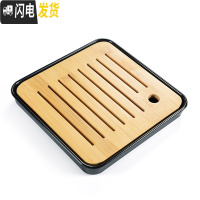 三维工匠功夫茶具茶盘家用茶海简约储水式密胺茶托竹制托盘圆形方形干泡盘 正方形密胺盘-黑色